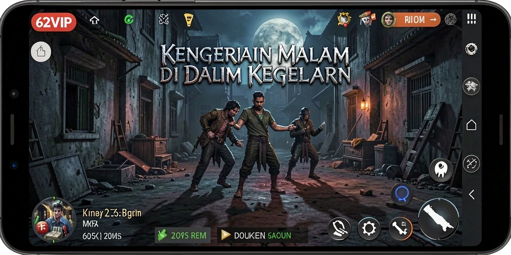 Screenshot gameplay 62VIP menampilkan suasana horor yang mencekam.