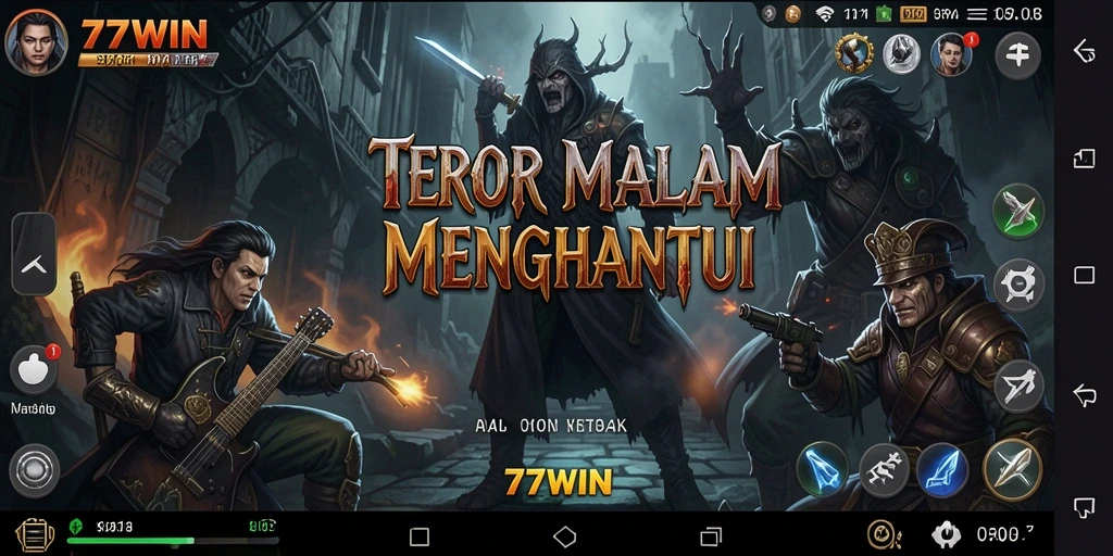 Screenshot gameplay menegangkan dari 77WIN dengan suasana horor.