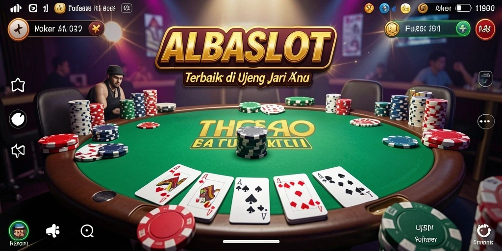 Tampilan gameplay seru di ALBASLOT yang menampilkan poker penuh aksi.