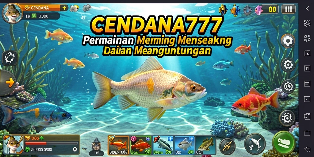 Screenshot gameplay CENDANA777 menampilkan aksi seru memancing di lautan.