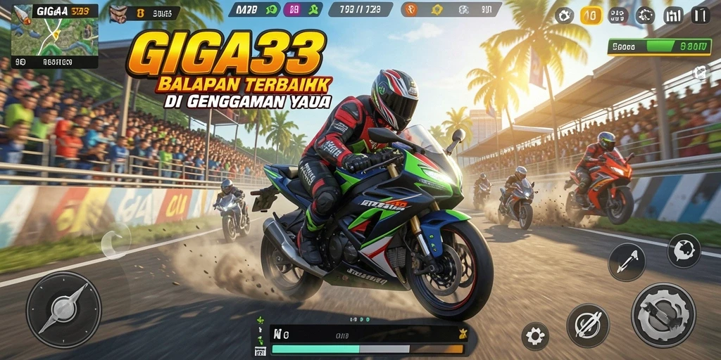 Tampilan permainan GIGA33 yang menegangkan dan penuh aksi balapan motor.