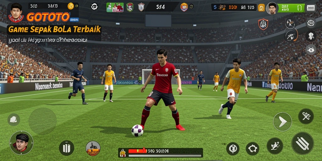 Tampilan gameplay GOTOTO yang mendebarkan menunjukkan aksi sepak bola yang seru.