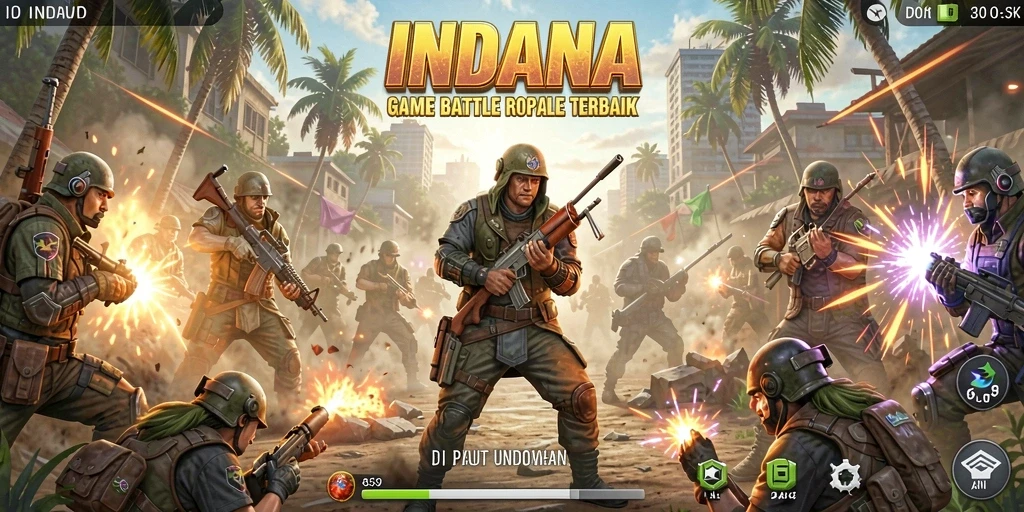 Tampilkan screenshot gameplay seru INDAAA di medan perang Battle Royale.