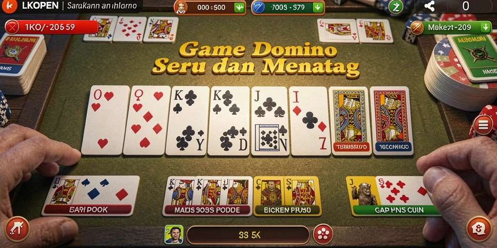 Tampilan screenshot utama LKOPEN yang menampilkan gameplay Domino yang seru.