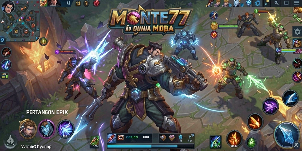 Tampilan gameplay seru dengan pertarungan strategis MOBA.