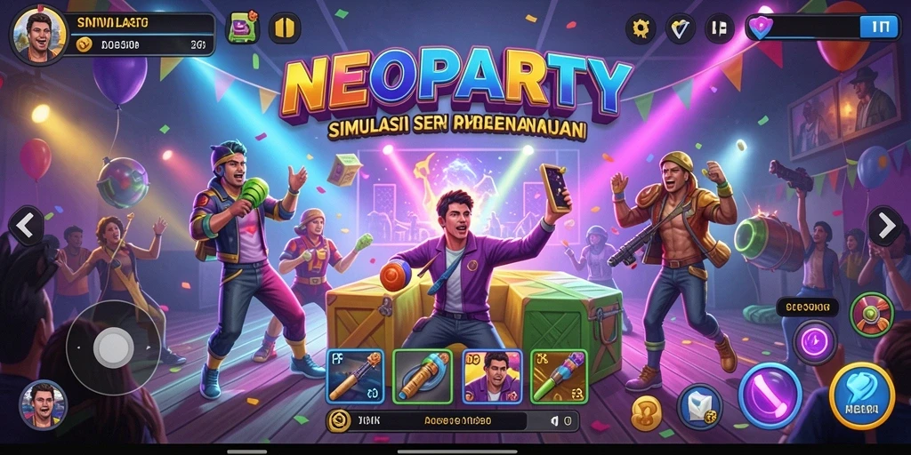 Screenshot NEOPARTY menampilkan gameplay menarik dan interaksi antarpemain.