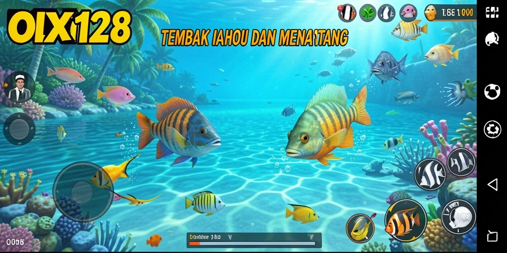 Tampilan gameplay OLX128 yang seru saat membidik ikan.