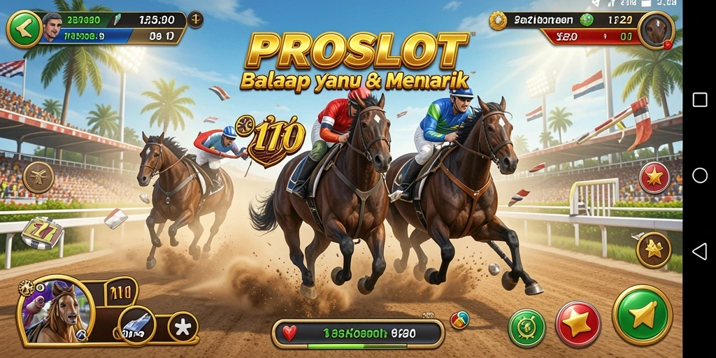 Screenshot gameplay PROSLOT dengan aksi balapan yang seru.