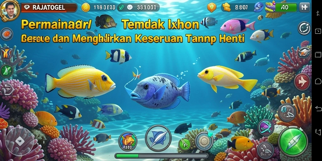 Screenshot gameplay RAJATOGEL dengan aksi menembak ikan yang seru.