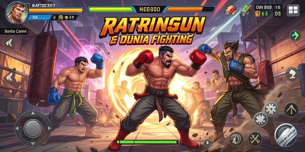 Screenshot utama RATU303 menampilkan pertarungan seru antara karakter.
