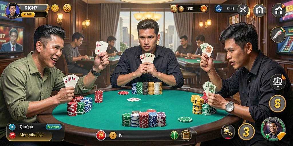 Tampilan gameplay RICH7 dengan kartu yang menantang.