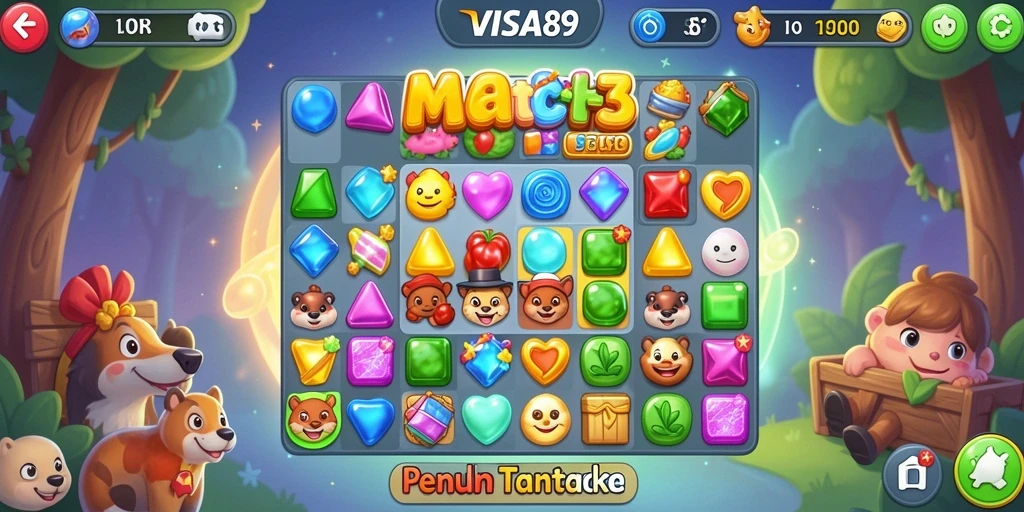 Tampilan gameplay <strong>VISA89</strong> yang penuh warna dan menarik saat mencocokkan blok.